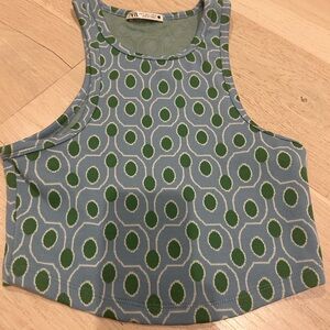 Zara Blue and Green Patterned Crop Top
